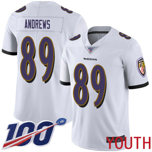 Baltimore Ravens Limited White Youth Mark Andrews Road Jersey NFL Football #89 100th Season Vapor Untouchable->youth nfl jersey->Youth Jersey